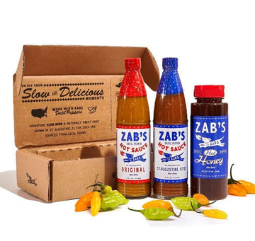 Zab's Hot Sauce 3-Pack Gift Set | Original and St. Augustine Style (2-Pack, 6 Fl. Oz) and Hot Honey (1-Pack 12 Fl. Oz) | Signatu