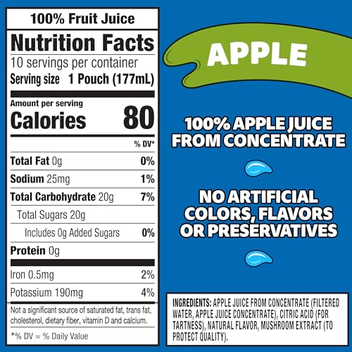 Capri Sun 100% Juice Naturally Flavored 100% Apple Juice 6 Fl Oz (Pack of 10), Packaging May Vary