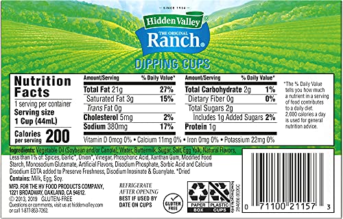 Hidden Valley Ranch Dressing & Dipping Sauce, Ranch Dressing, Gluten Free Salad Dressing To Go Cups, On-the-Go Dipping Sauce, 1.