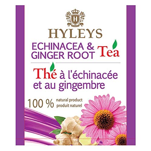 12 Pack Of Hyleys Wellness Natural Echinacea & Ginger Root Green Tea - 25 Tea Bags - (100% Natural, Sugar Free, Gluten Free And