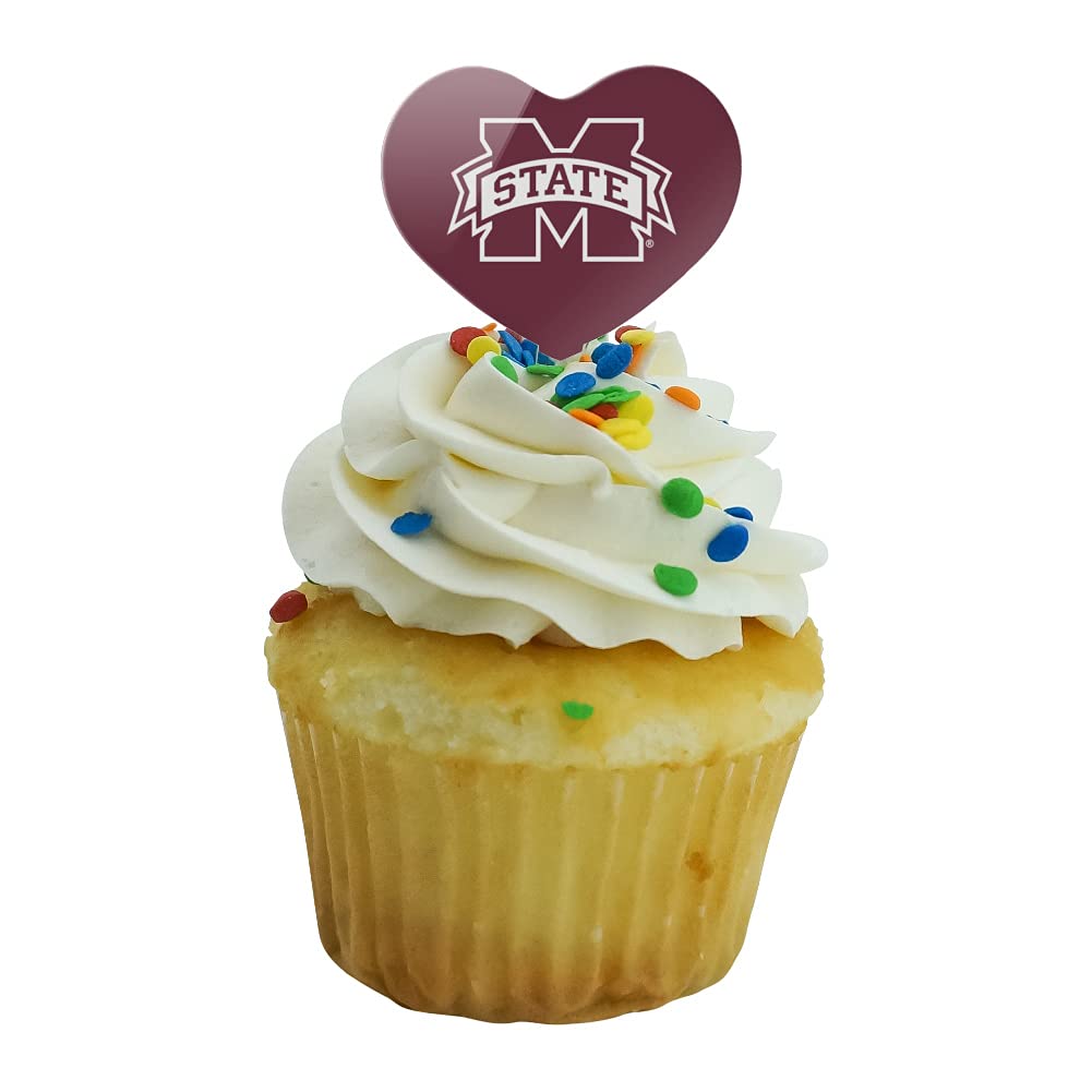 Graphics & More Mississippi State Logo Heart Love Cupcake Picks Toppers Decoration Set Of 6
