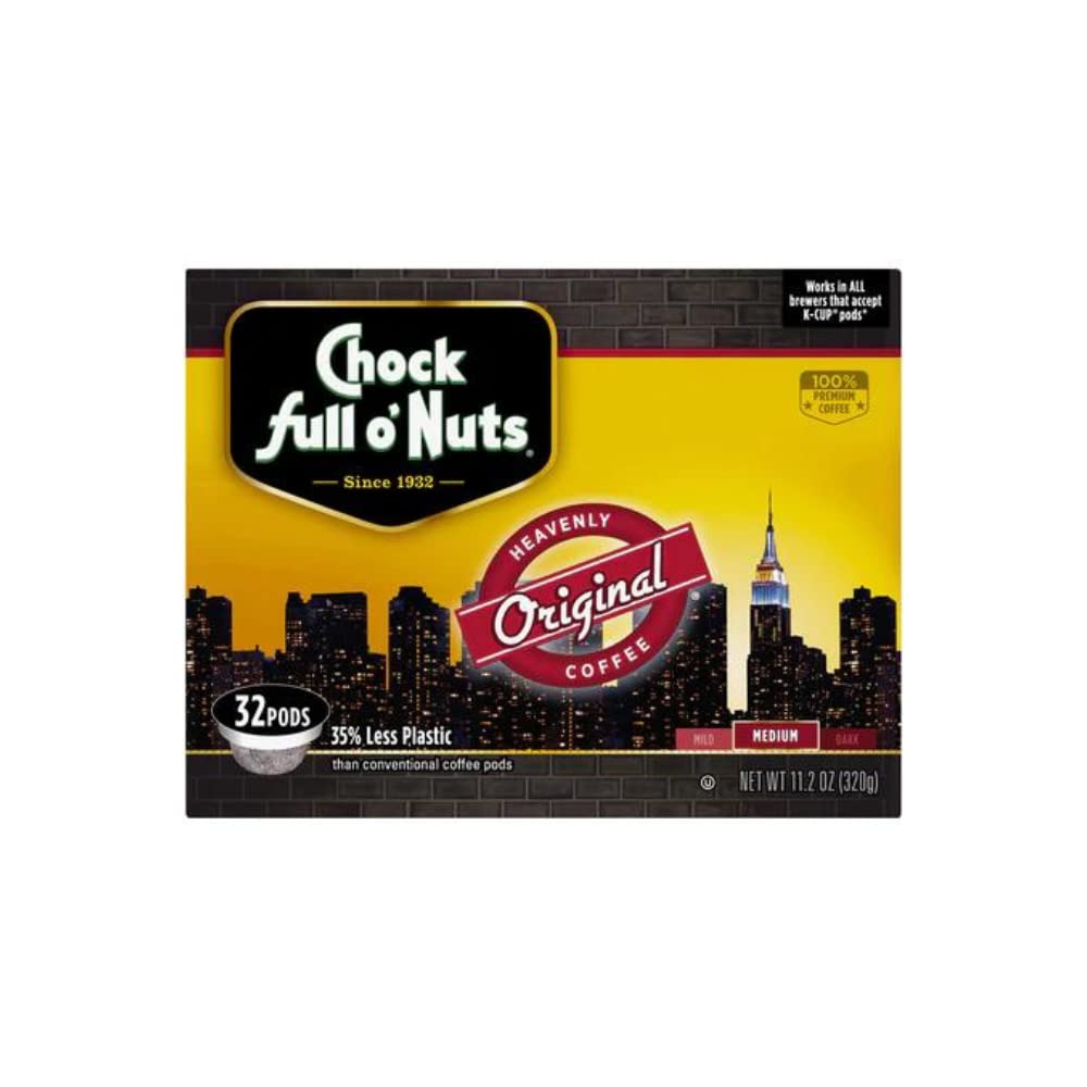 Chock Full o’Nuts Original Roast K-Cups, Medium Roast, 32 Single-Serve Cups, 11.2 Ounce