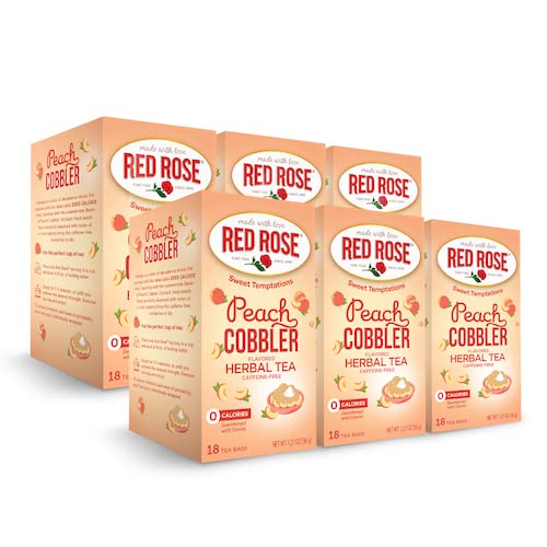 Red Rose Dessert Tea Variety Pack, Caffeine-Free Herbal Tea, 18 Count (Pack of 6) - Naturally Flavored Peach Cobbler