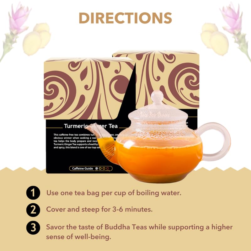 Buddha Teas Organic Turmeric Ginger Tea - Ou Kosher, Usda Organic, Ccof Organic, 18 Bleach-Free Tea Bags