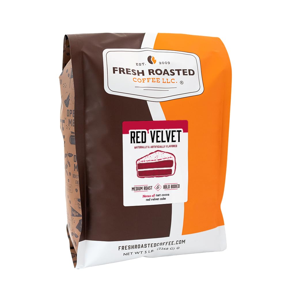 Fresh Roasted Coffee, Red Velvet Flavored Coffee, 5 Lb, Medium Roast, Kosher, Ground