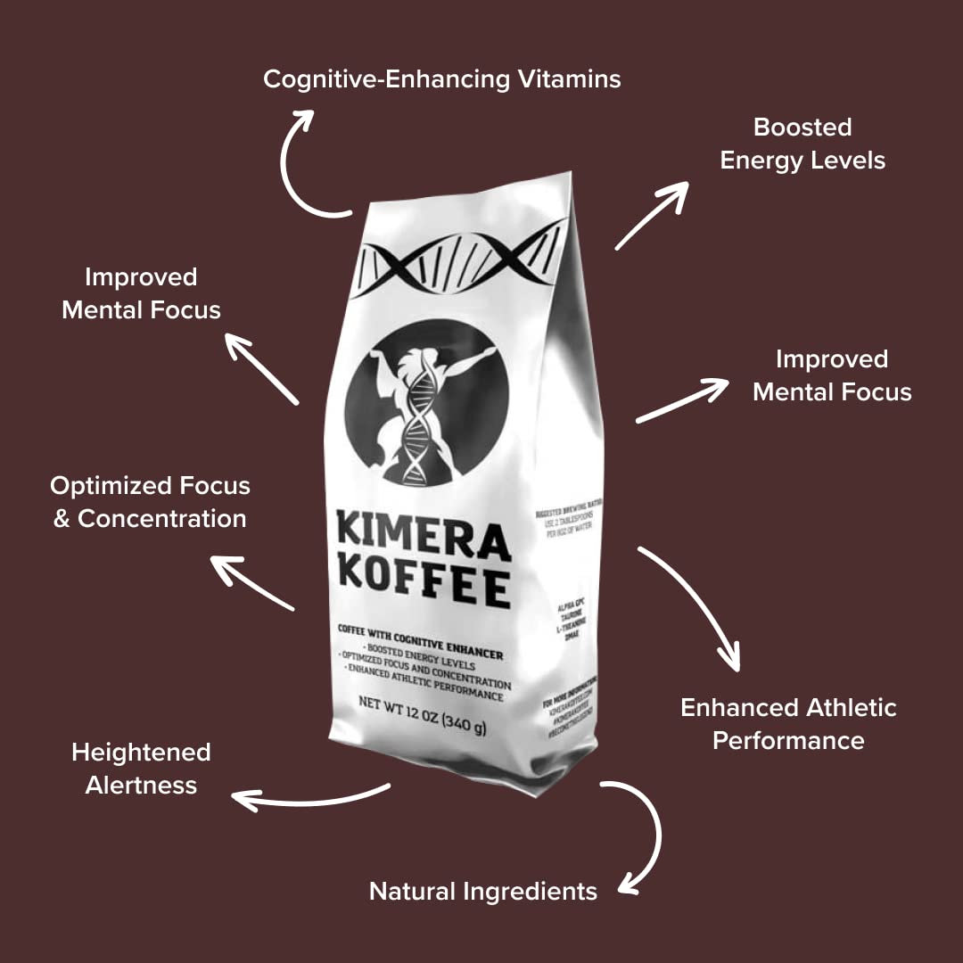 Kimera Koffee Original Blend - Organic Medium Roast Ground Coffee, Vitamin-Infused with Taurine, Alpha GPC, DMAE, L-Theanine for