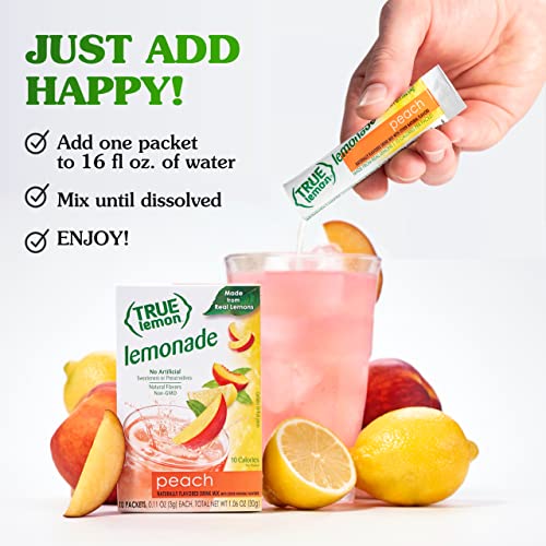 True Lemon Lemonade Stick Pack, Peach, 10 Count (Pack of 1)