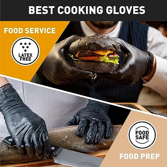 Okiaas Black Disposable Gloves Xl, Vinyl Gloves Disposable Latex Free, 5 Mil, 200 Count, For Food Prep, Household Cleaning, Hair