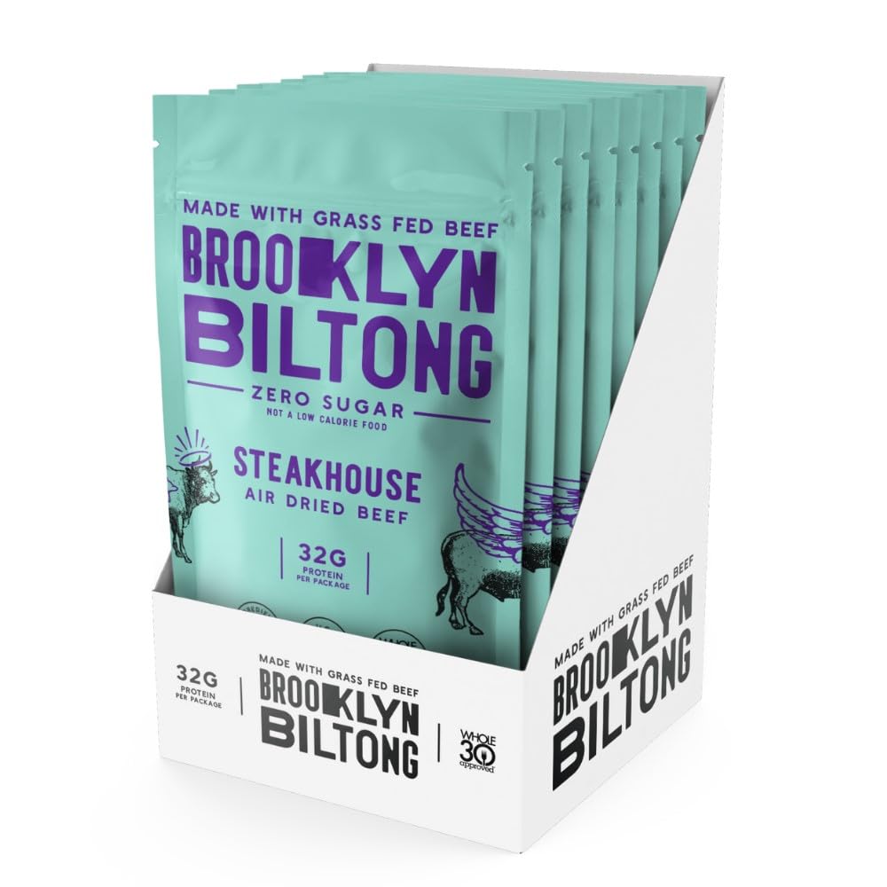 Brooklyn Biltong Air Dried Grass Fed Beef Snack (2 Oz, Pack Of 8) - Whole30 Approved, Paleo, Keto, Gluten Free, Sugar Free, Made