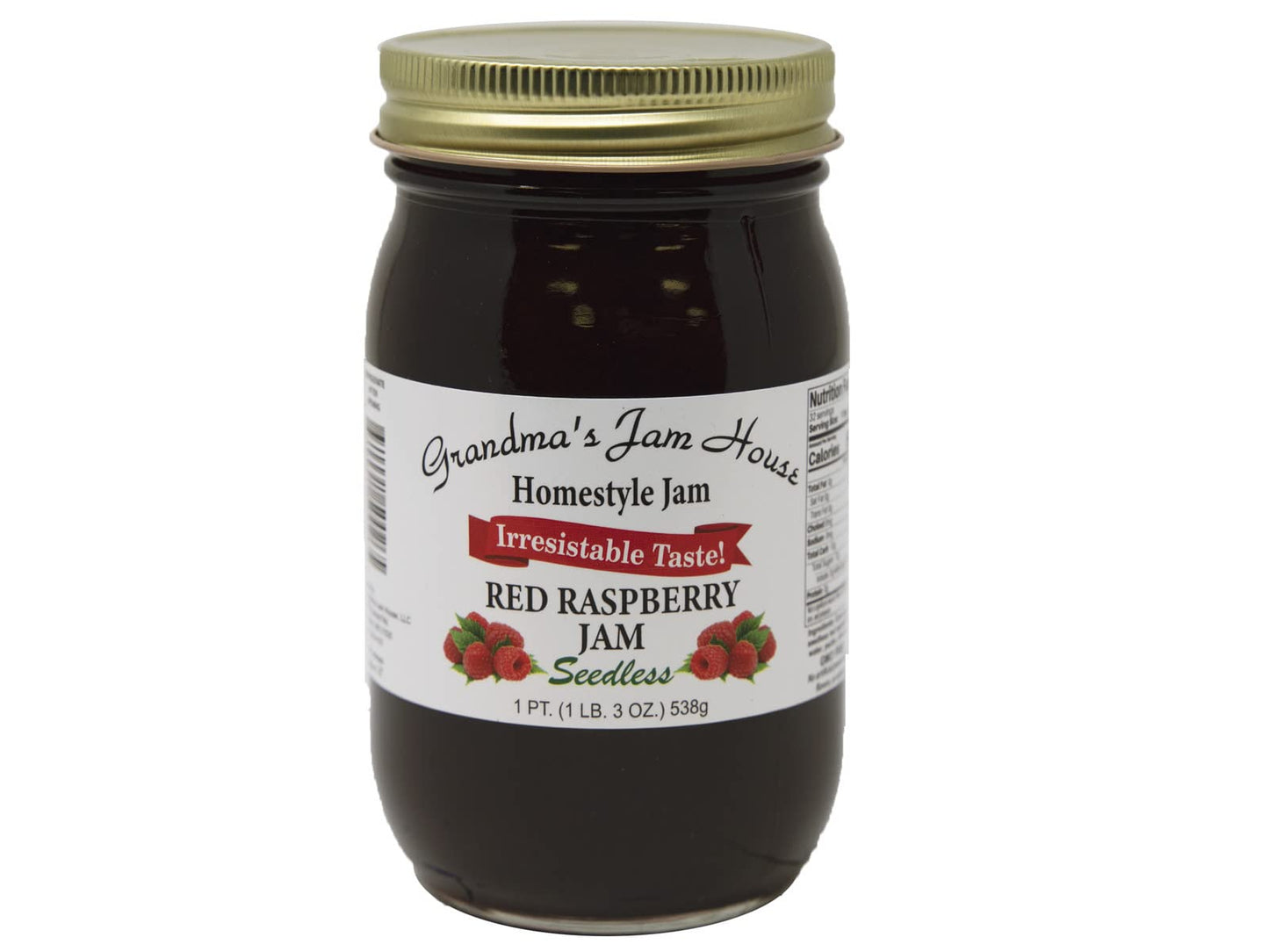 Grandmas Jam House, Homestyle Red Raspberry Jam, Seedless, 1 Pint (1 Jar)