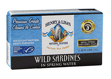 Henry & Lisas Natural Seafood Wild Sardines In Spring Water 4.25 Ounce (Pack Of 12)