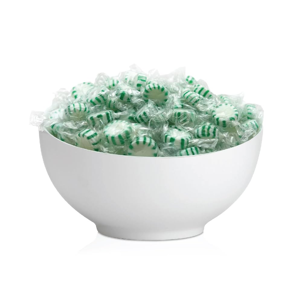 Starlight Spearmint Mints - 3 Pound Bulk Pack - Hard Candy - Individually Wrapped Christmas Candy - Green and White Hard Candies