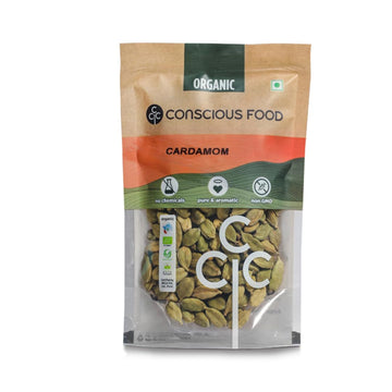 Conscious Food | Organic Whole Green Aromatic Cardamom | Elaichi Grown In Farms Of Kerala | Sabut Hari (Elaichi) - 100Gm