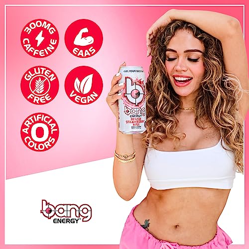 Bang Energy Delish Strawberry Kiss, Sugar-Free Energy Drink, 16 Fl Oz (Pack of 12)