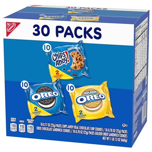 Nabisco Sweet Treats Cookie Variety Pack OREO, OREO Golden & CHIPS AHOY!, 30 Snack Packs (2 Cookies Per Pack) (Pack of 2)