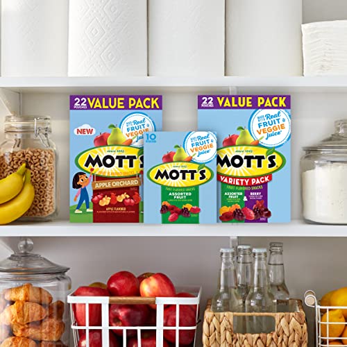 Motts Fruit Flavored Snacks, Assorted Fruit, Pouches, 0.8 oz, 22 ct