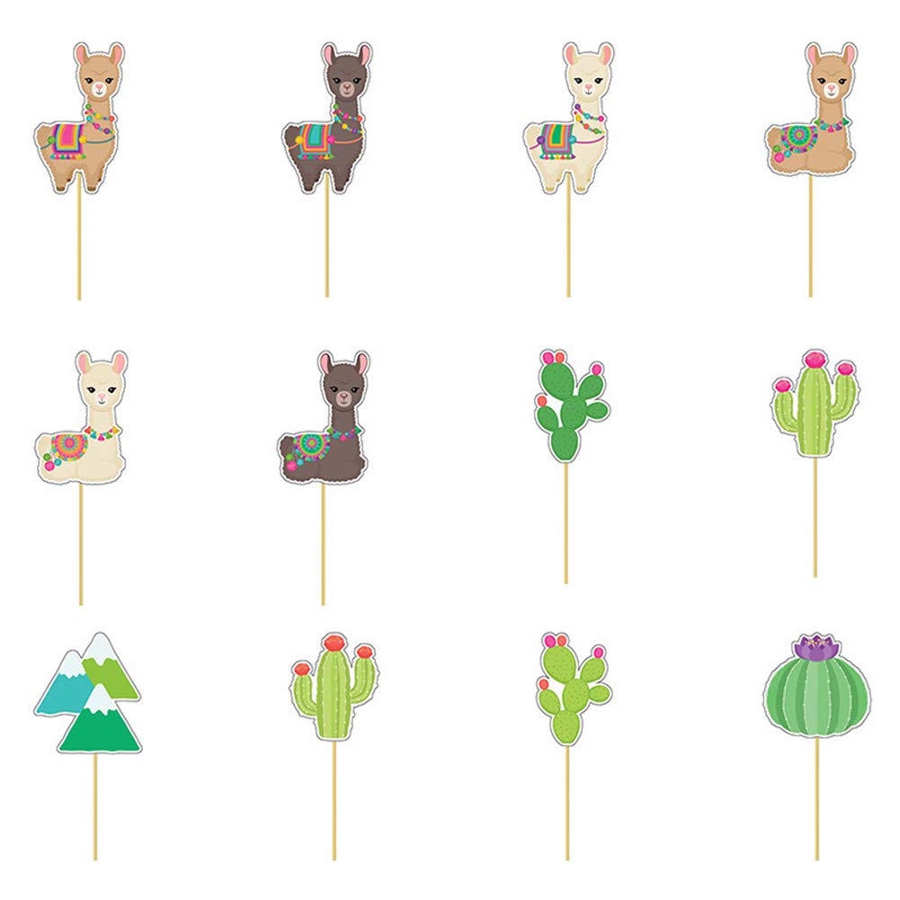 Llama Cactus Cupcake Toppers Party Cake Toppers 48Pcs, Mexican Fiesta Alpaca Cactus Theme Party Supplies Cake Decorations For Ba