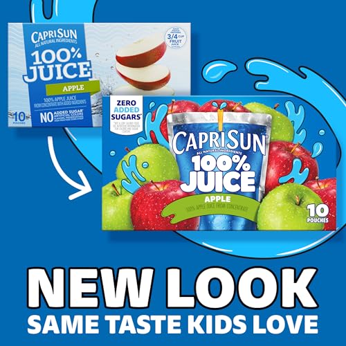 Capri Sun 100% Juice Naturally Flavored 100% Apple Juice 6 Fl Oz (Pack of 10), Packaging May Vary