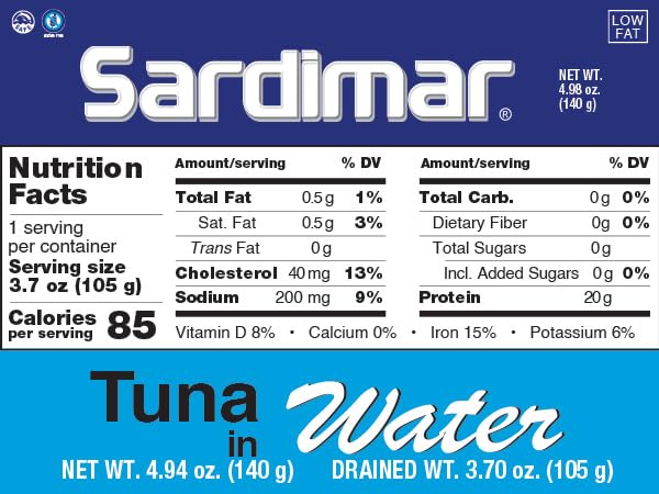 Sardimar Chunk Light Tuna in Water, Pack of 6 - 4.94 Ounces Each, Ready to Eat Canned Meals