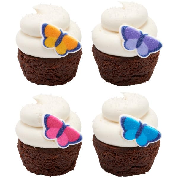 Pink, Yellow, Blue, And Purple Butterfly Edible Sugar Cake Toppers, 12 Count