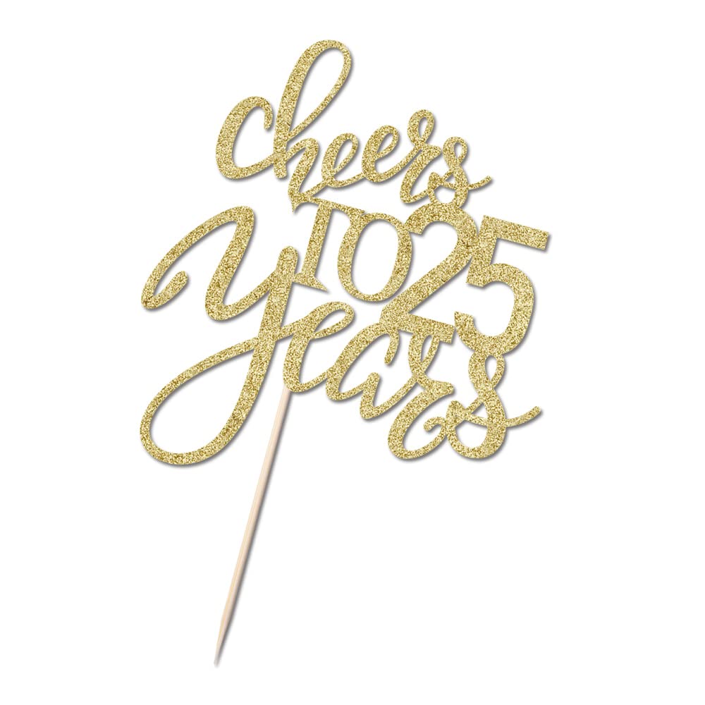Qertesl Gold Glitter Cheers To 25 Years Cake Topper, Happy 25Th Birthday Cake Decorations,Perfect For 25 Years Cake Decorating,W