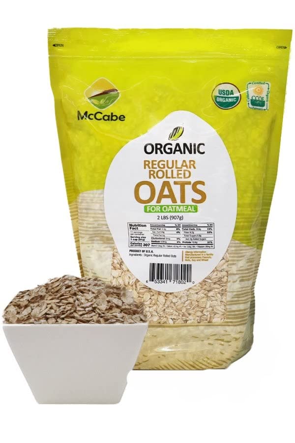 McCabe Organic Rolled Oats - Rich in Fiber & Minerals - 32 Oz (Pack of 2) - USDA & CCOF Certified - Product of USA