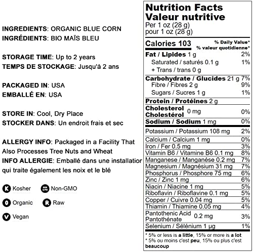 Organic Blue Corn Kernels, 20 Pounds - Non-Gmo, Whole Dried Kernels, Vegan, Bulk. Cereal Grain. Good Source Of Vitamin B6, Phosp