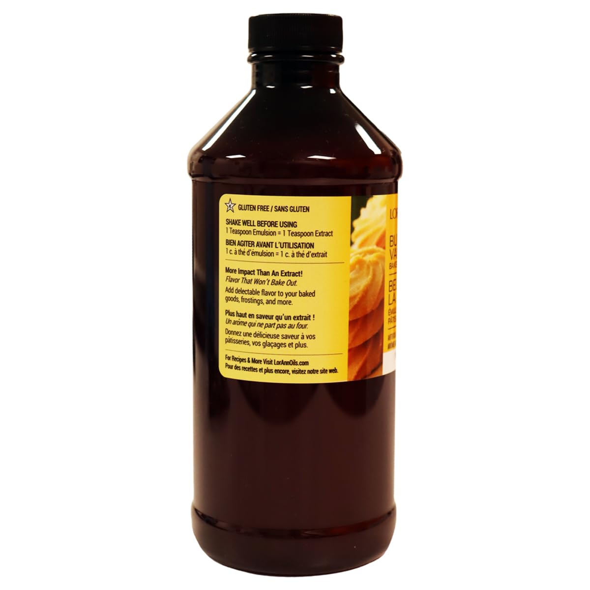 LorAnn Oils Butter Vanilla Bakery Emulsion, 16 Fl Oz, Gluten-Free, Keto-Friendly, Ideal for Cakes and Desserts, Model 0742-1000