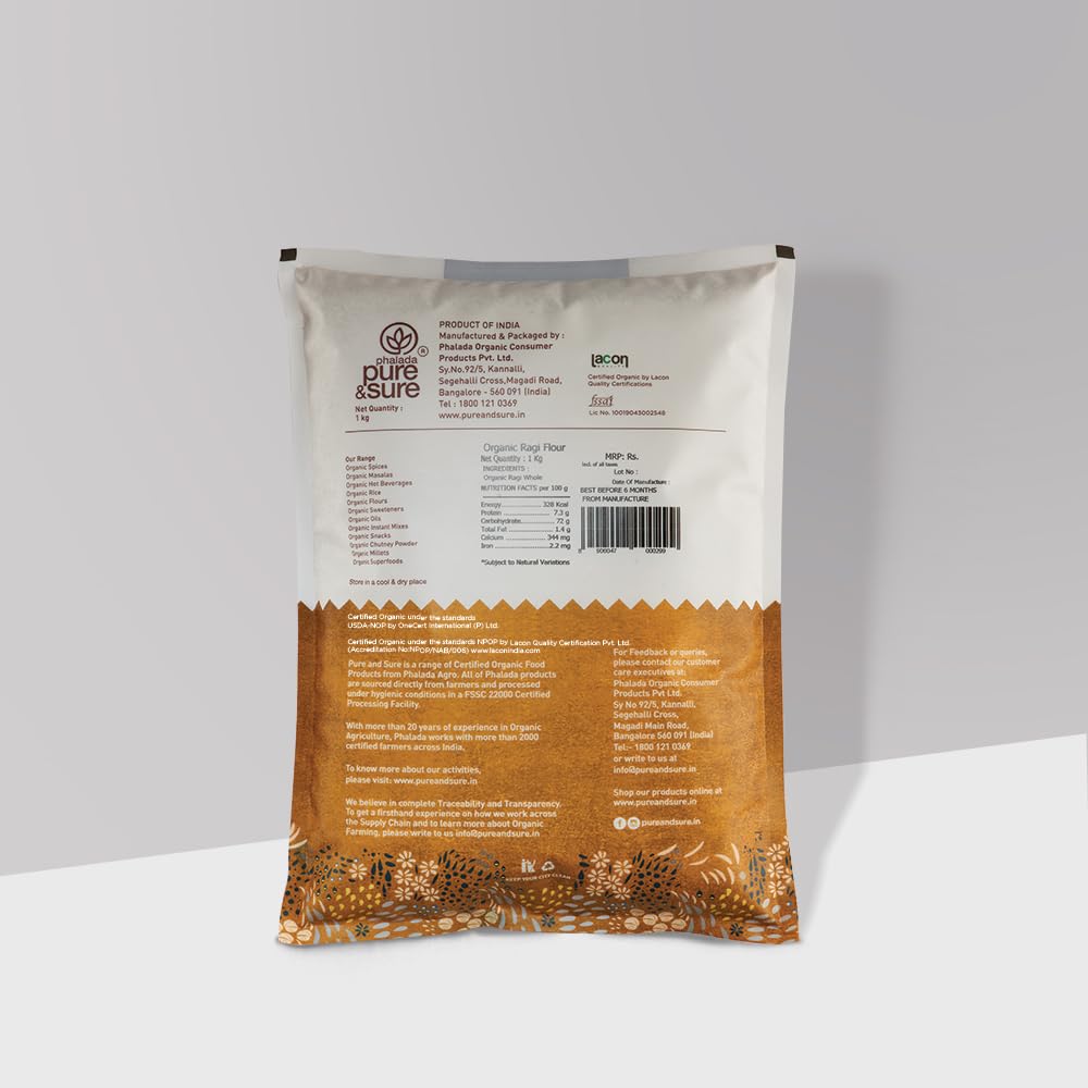 Pure & Sure Organic Ragi Flour | Gluten Free | Ragi Flour 1Kg