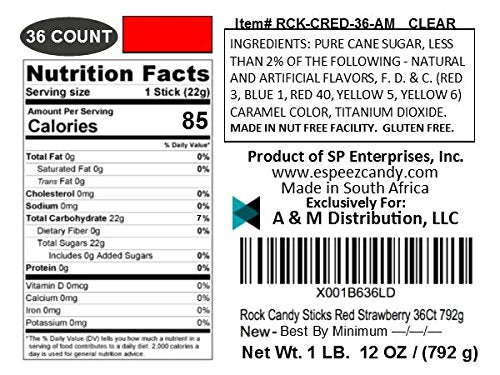 Espeez Extra Large Rock Candy Sticks - 36 Count Red Strawberry - Individually Wrapped Party Favors