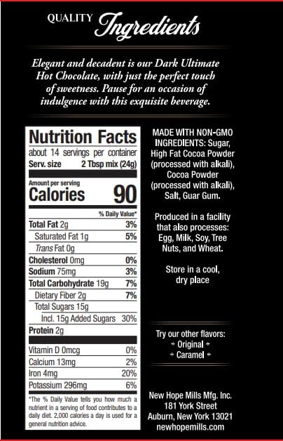 New Hope Mills Ultimate Hot Chocolate, Vegan, Non-GMO, 16oz