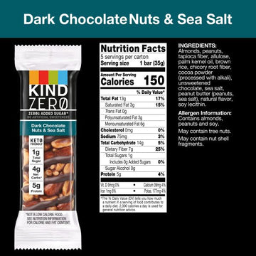 KIND Zero Added Sugar Bars, Keto Snack, Dark Chocolate Nuts & Sea Salt, 30 Count, 6g Protein, Gluten Free