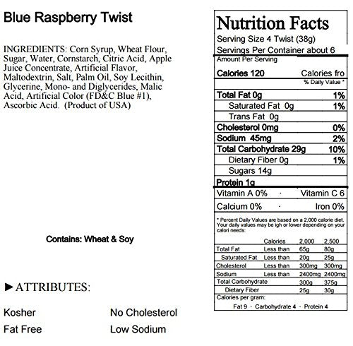 Blue Raspberry Licorice Twists Pack of 3 - Fat-Free Old Fashioned Gourmet Blue Raspberry Licorice - Soft & Chewy Texture with Bo