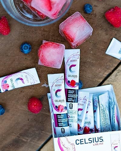 Celsius On-The-Go Energy Powder Sticks Variety Pack, Zero Sugar, 15 Count - Flavors: Dragonfruit Lime, Berry, Strawberry Coconut