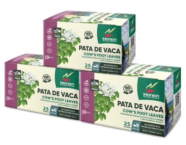 HANAN PERUVIAN SECRETS Cows Foot Tea - 100% All-Natural Bauhinia forficata - 75 Count (Pack of 3)