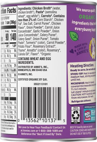 Annies Organic Bunny Pasta and Chicken Broth Soup, 14 oz