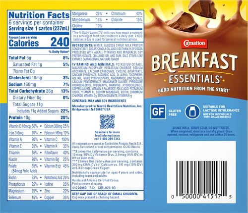 Carnation Breakfast Essentials Ready-to-Drink, Rich Milk Chocolate, 8 Ounce Bottle (Pack of 6) (Packaging May Vary)