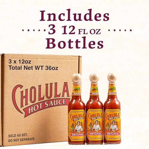Cholula Hot Sauce Multipack, Original, Product of Mexico, Gift Set Includes Three 12 Fl Oz Bottles, Blend of Arbol & Piquin Pepp