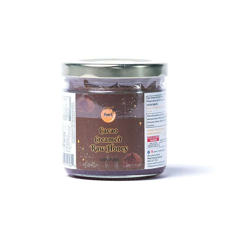 Pearl Honey Spreads - Organic Cacao Chocolate Flavored Creamed Raw Honey - Chemical Free, Soy Free & 100% Natural Raw Honey | 8.