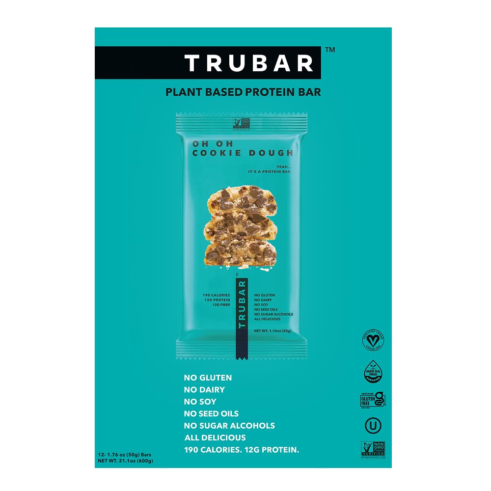 TRUWOMEN Plant Fueled Protein Bars, Oh Oh Cookie Dough (12 Count) | Non-GMO, Vegan, Gluten Free, Kosher, Soy Free, Dairy Free, Healthy Snack Bar, Natural Ingredients | 12g Protein, Pack of 12