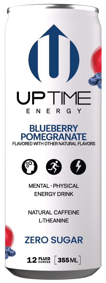 UPTIME Energy Drink Blueberry Pomegranate, Sugar Free, 12 Pack, 12 Fl Oz Cans, 142mg Natural Caffeine