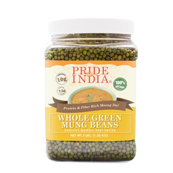 Pride Of India - Pack Of 6 - Indian Whole Green Mung Gram - Protein & Fiber Rich Mung Bean Whole, 3 Pound Jar