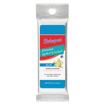 Bakerpan Premium Rolled Blue Fondant For Cake Decorating, Vanilla Flavor - 4.4 Ounces (Made In Usa)