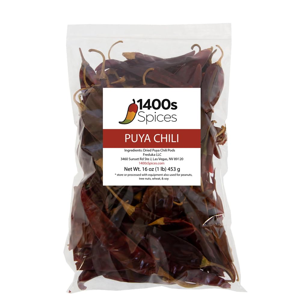1Lb Puya Dried Whole Chile Peppers, Pulla Chili Seco Pods By 1400S Spices