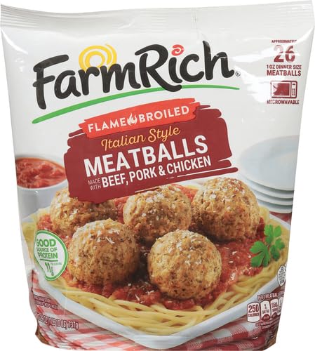 Farm Rich Italian Style Meatballs, Made with Beef, Pork and Authentic Bread Crumb Recipe, Fully Cooked, Frozen, 26 oz