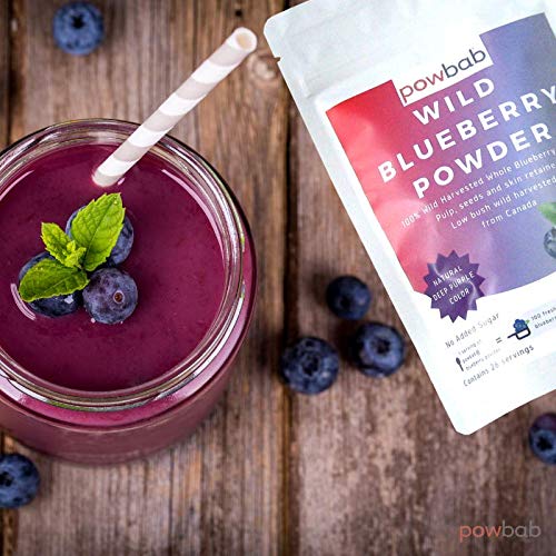powbab Wild Blueberry Powder, 100% Whole Wild Blueberries, 70 g (2.5 oz), Non-GMO, Not Freeze Dried, Pure Fruit Powder