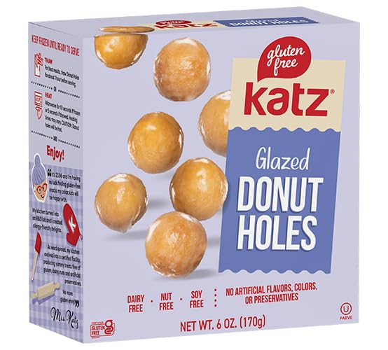 Katz Gluten Free Snacks Donut Holes Variety Pack: Powdered, Glazed, Glazed Chocolate, and Cinnamon. Free of Dairy, Soy, Tree Nut