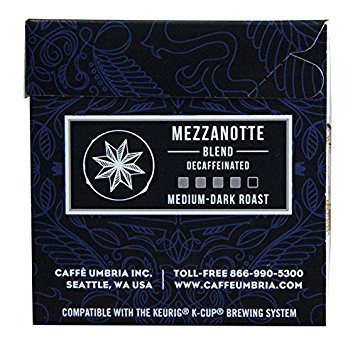 CAFFÈ UMBRIA Single Serving Coffee Cups, Mezzanotte Decaf Blend, 12 Count
