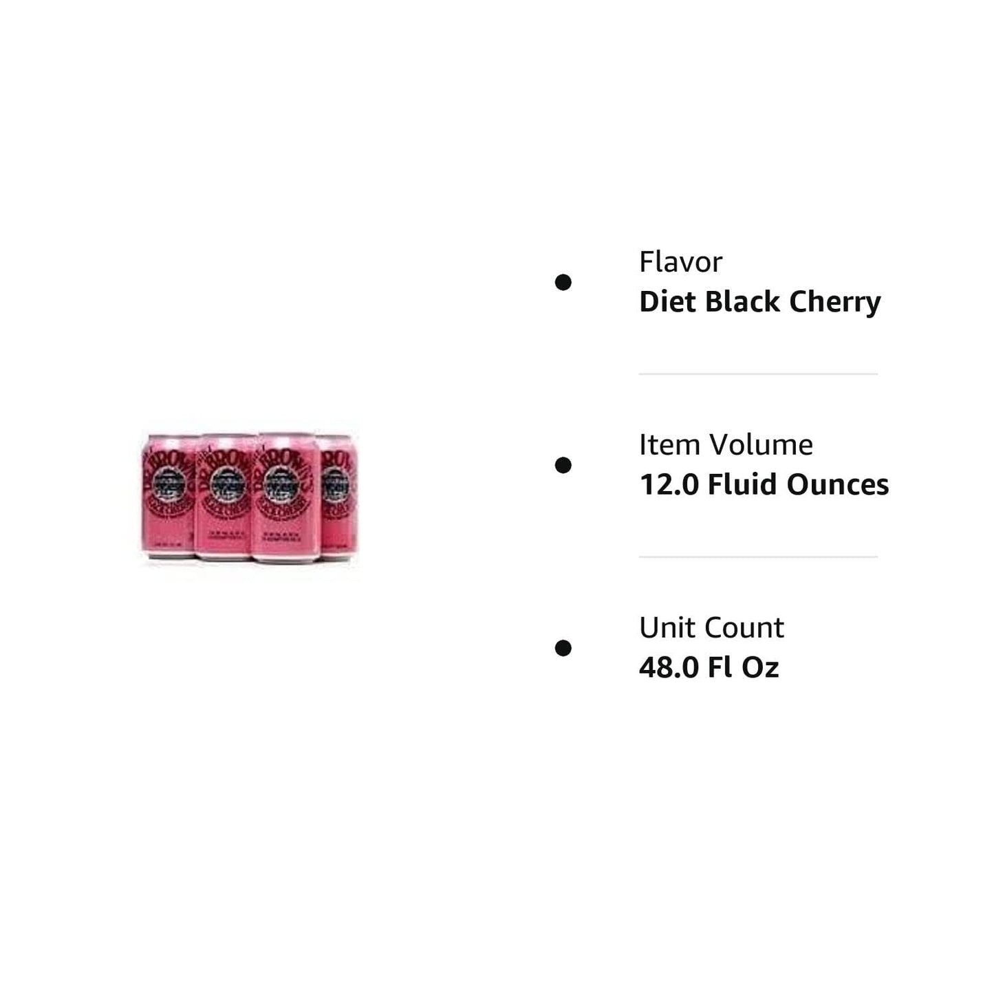 Dr. Browns Diet Black Cherry Soda, 12 Fl Oz Cans, Pack of 24, Model 073970002046