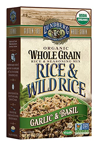 Lundberg Organic Whole Grain Rice & Wild Rice, Garlic & Basil, 6oz, Gluten-Free, Vegan, Kosher, USDA Certified Organic, Non-GMO